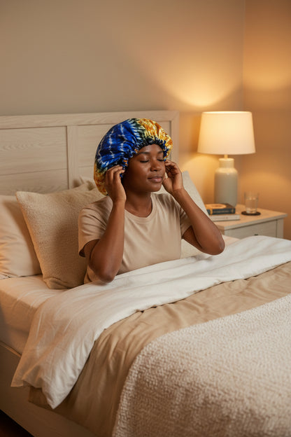 Bonnet satin et wax réversible artisanal cheveux afro BouclesD'Afrik